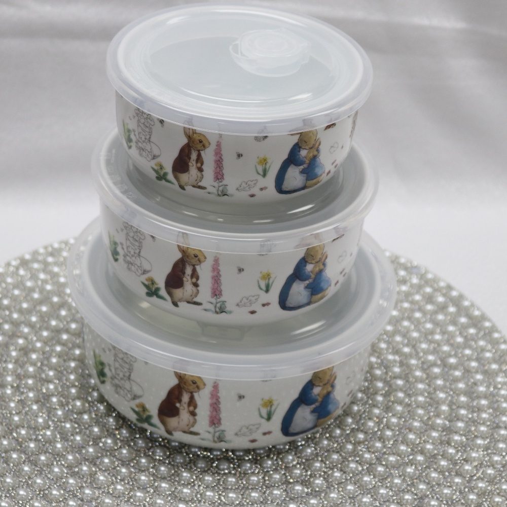 BEATRIX POTTER PETER BUNNY RABBIT STORAGE BOWLS W/LID VENT DIAL - NEW - 6PC SET
